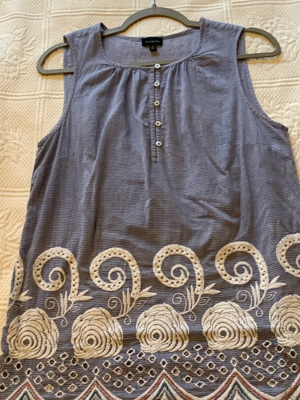 Talbots Light Blue Sleeveless Embroidered Cotton Top - Picture 6 of 6